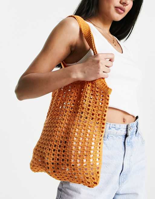 My Accessories London – Pomarańczowa szydełkowana torebka typu tote