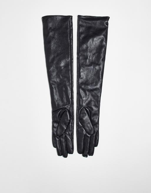 My Accessories London PU long gloves in black ASOS