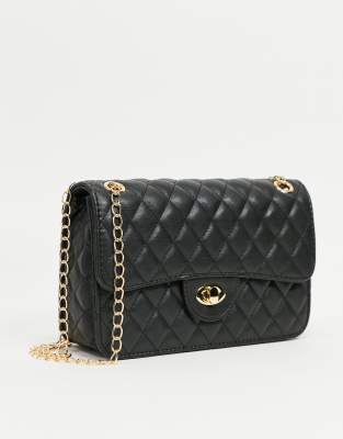 My Accessories London quilted cross body bag in black with chain