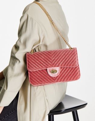 My Accessories London quilted velvet cross-body bag in pink