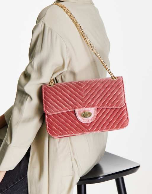 ASOS Design Shoulder Bag with in Pink Velvet