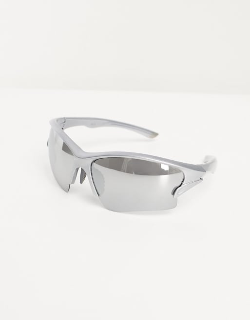 My Accessories London - Racer - Occhiali da sole a mascherina argento con lenti a specchio, 4 di 4