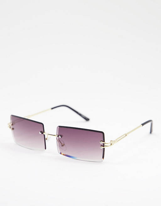 My Accessories London rimless rectangle sunglasses with smoky lens