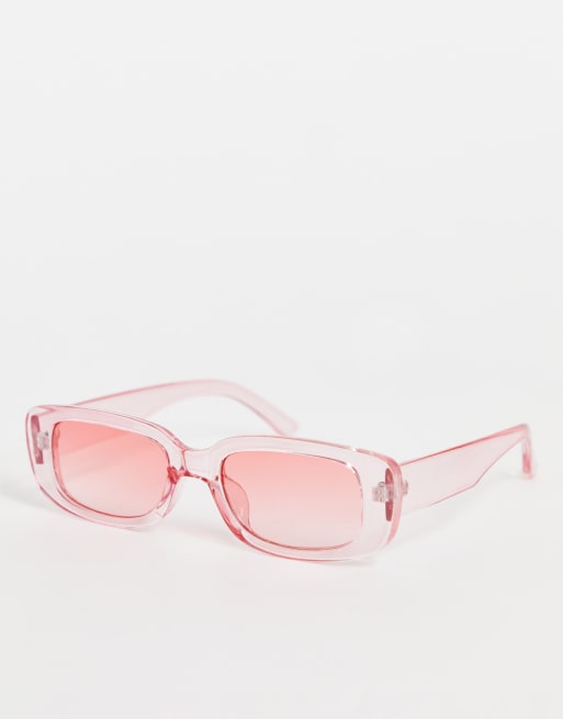 My Accessories London – Różowe przezroczyste okulary przeciwsłoneczne w prostokątnych oprawkach w stylu lat 90.