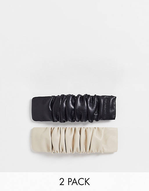 My Accessories London ruched PU 2 x multipack snap hair clips in black and  beige | ASOS