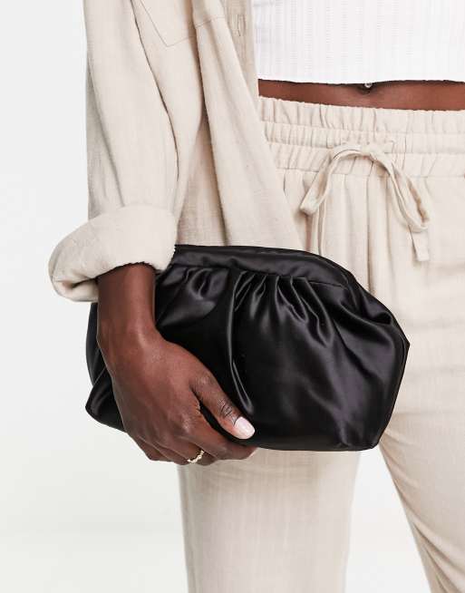 Black Frame Detail Ruched Clutch Bag