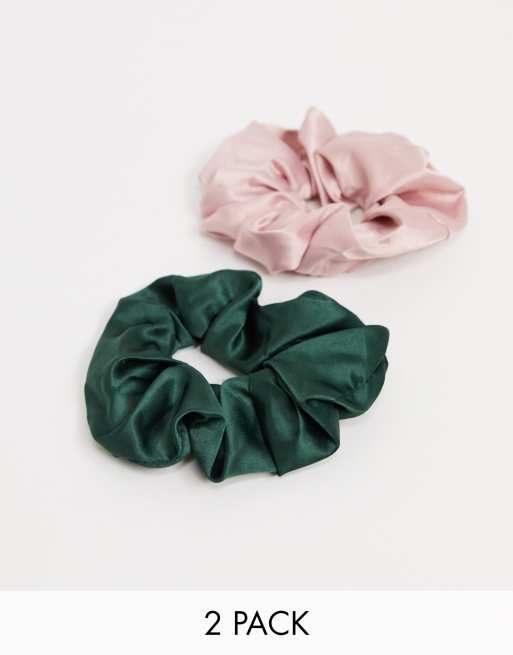 My Accessories London – Satin-Scrunchies in Rosa und Grün, 2er-Pack