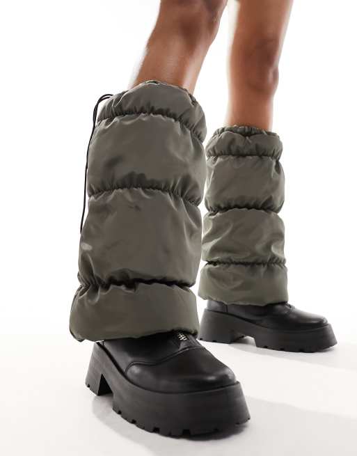 My Accessories London - Scaldamuscoli imbottiti in nylon kaki, 4 di 4