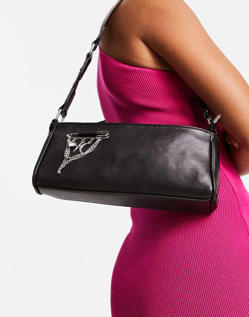 My Accessories London – Schultertasche in Schwarz mit Ketten- und Sicherheitsnadeldesign