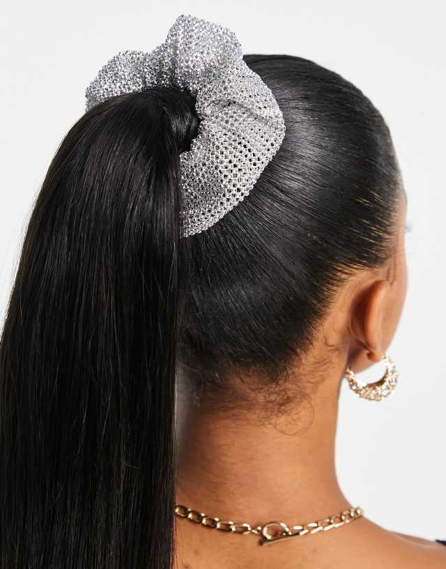 My Accessories London scrunchie in silver crystal mesh