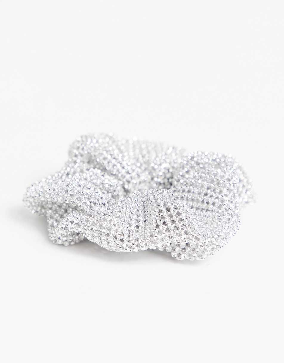 My Accessories London scrunchie in silver crystal mesh