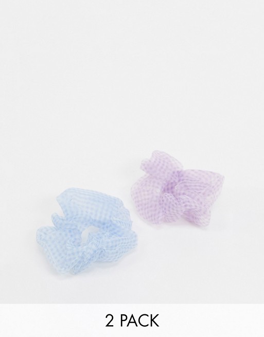 My Accessories London hair scrunchies multipack x 2 in check gingham