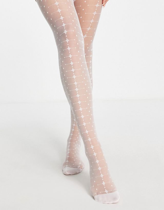 My Accessories London sheer cream pantyhose with print
