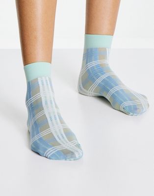 My Accessories London sheer socks in blue check