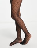 [My Accessories] My Accessories London sheer tights in black with criss cross diamond print S Black