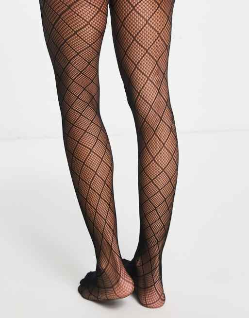 My Accessories London sheer tights in black with criss cross diamond print