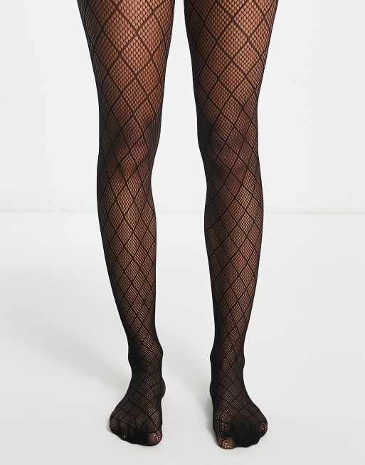 My Accessories London sheer tights in black with criss cross diamond print, 4 of 4