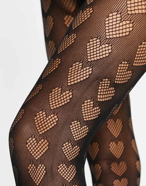 My Accessories London sheer tights in black with heart print, 2 of 4