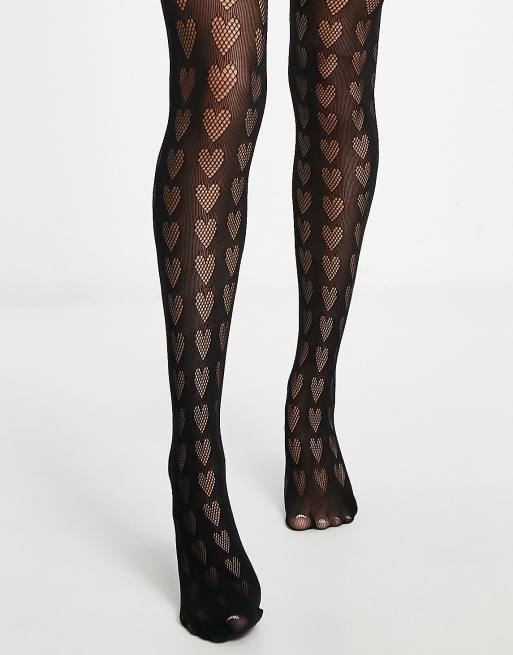 My Accessories London sheer tights in black with heart print, 4 of 4