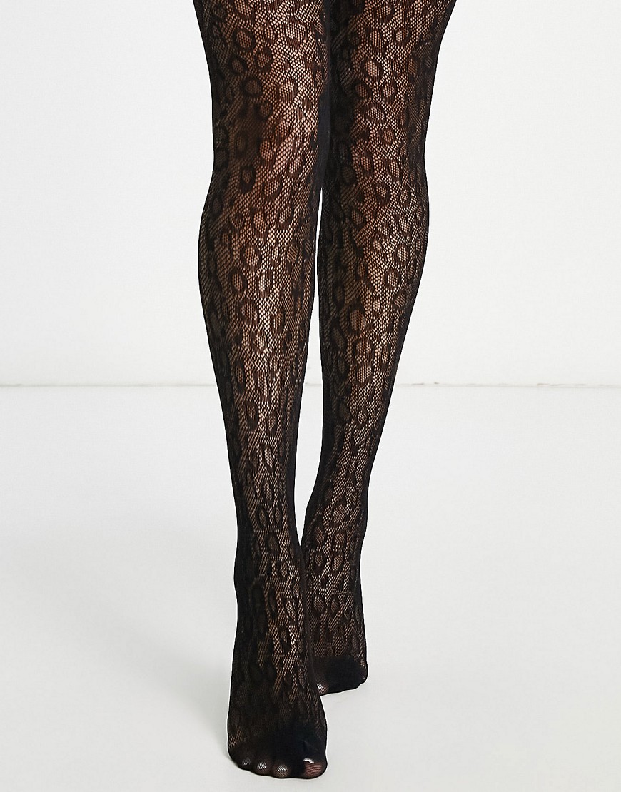 My Accessories London sheer tights in black with leopard print