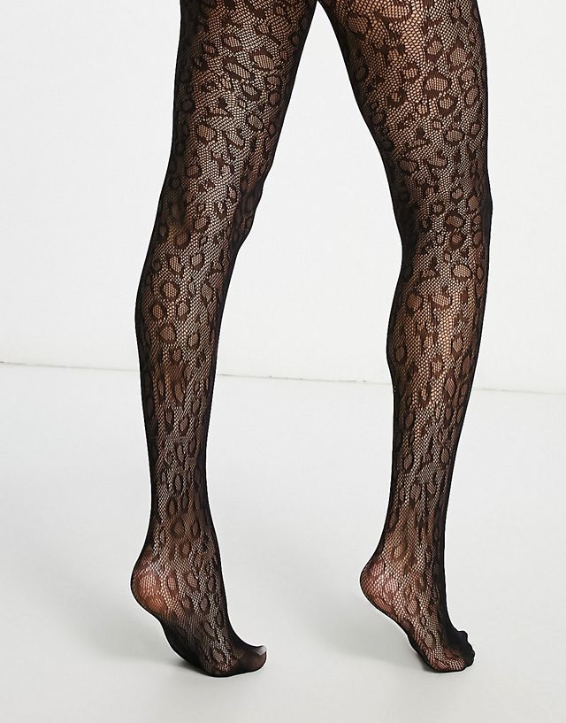 My Accessories London sheer tights in black with leopard print CE8807