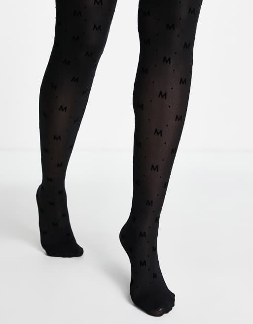 ASOS DESIGN A monogram tights in black