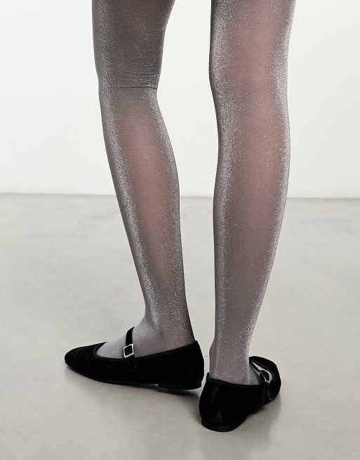 GLITTER SHIMMER TIGHTS, Black With Silver Sparkle, Panyhose