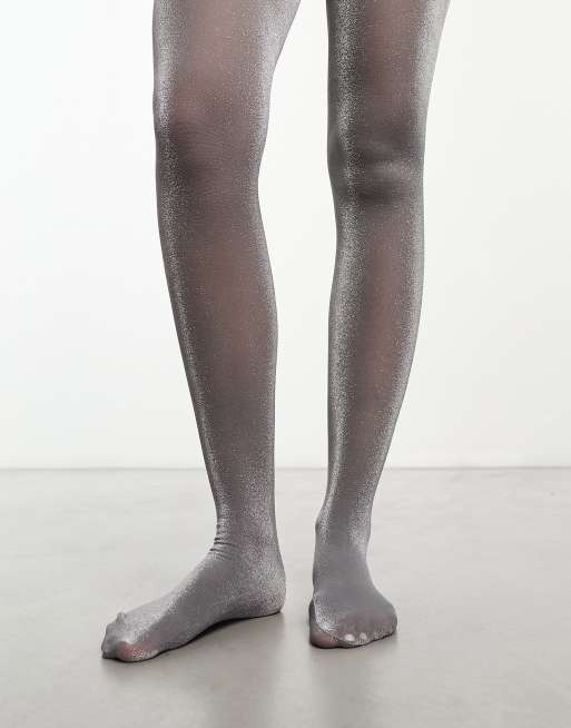 My Accessories London shimmer tights in silver ASOS