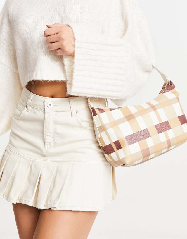 My Accessories London shoulder bag in beige plain check