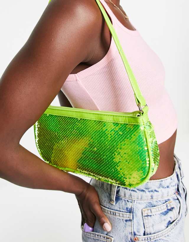 My Accessories London shoulder bag in holographic green sequin