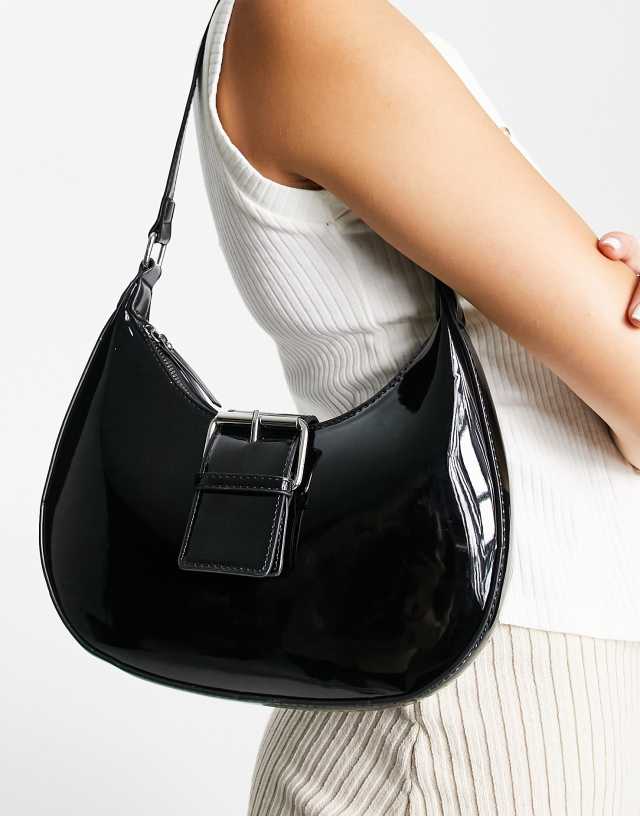 My Accessories London shoulder bag with oversized buckle in black gloss