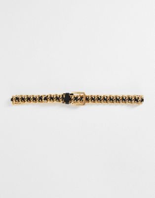 My Accessories London slinky belt in gold chain and woven PU  | ASOS