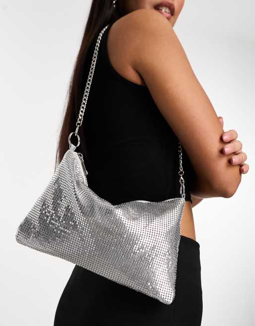 My Accessories London slouchy chainmail shoulder bag in silver ASOS