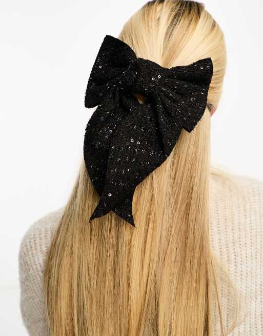 My Accessories London - Sort hårklemme med vævet sljøfe i pailletter