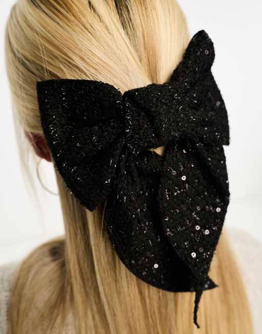 My Accessories London - Sort hårklemme med vævet sljøfe i pailletter, 3 af 4