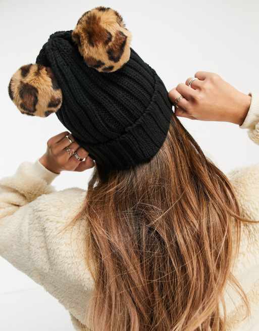 My Accessories London - Sort hue med leopardprint og dobbeltkvast - Kun hos ASOS, 3 af 4