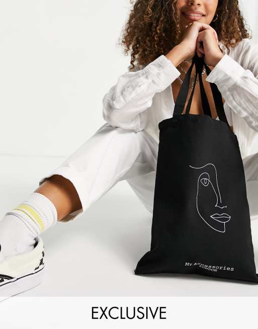 My Accessories London - Sort tote med abstrakt ansigtsprint - Kun hos ASOS - BLACK