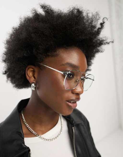 My Accessories London – Srebrne okulary oversize z filtrem niebieskiego światła