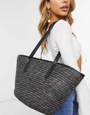 black straw tote bag