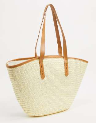 straw tote with leather handles