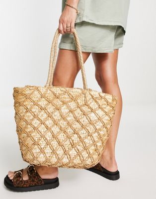 My Accessories London straw tote with woven detail
