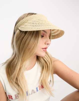 My Accessories My Accessories London straw visor hat in natural-Neutral