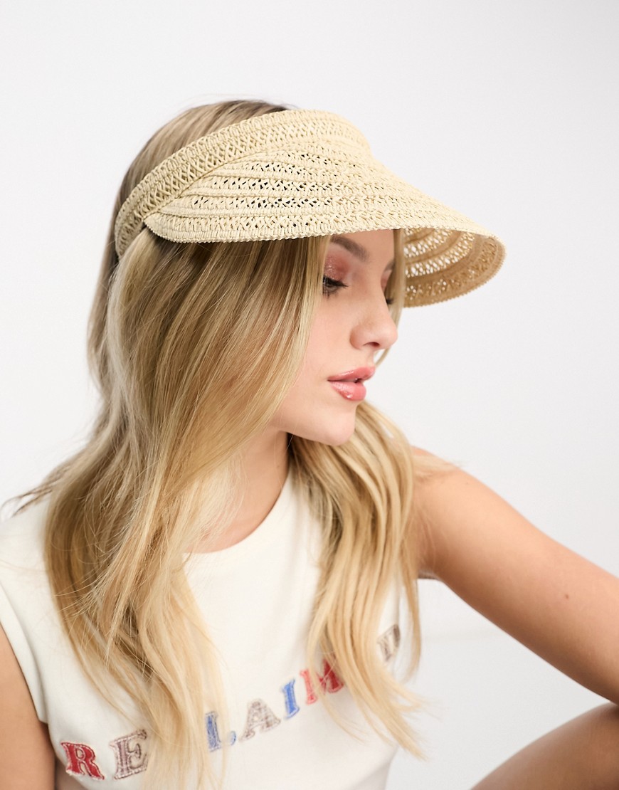 My Accessories London Straw Visor Hat In Natural-neutral