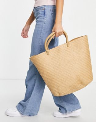 My Accessories London structured woven tote bag in straw