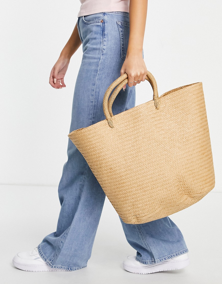 My Accessories London Structured Woven Tote Bag In Straw-neutral
