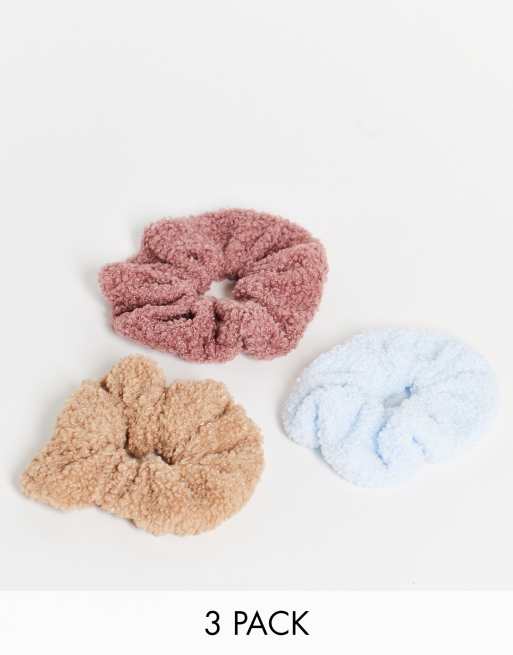 My Accessories London teddy 3 x multipack scrunchies in mixed colours