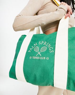 My Accessories London Palm Springs oversized tote bag in cream and green - ASOS Price Checker