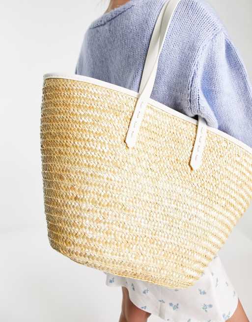 My Accessories London - Tote-taske i strå med hvid kant, 3 af 4