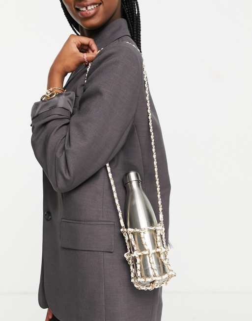 My Accessories London – Trinkflaschenhalter in Weiß mit goldenem Kettenriemen zum Umhängen