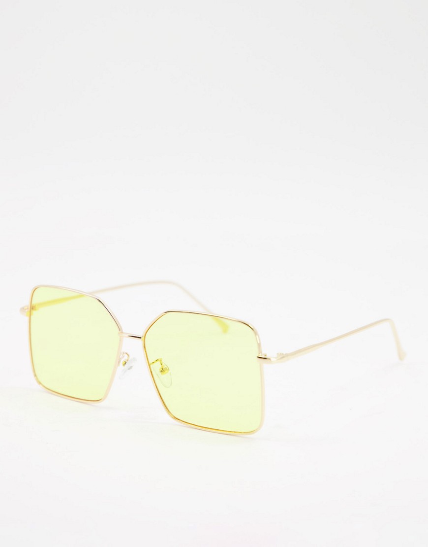 My Accessories London - Vierkante zonnebril met versierde, gekleurde glazen-Geel